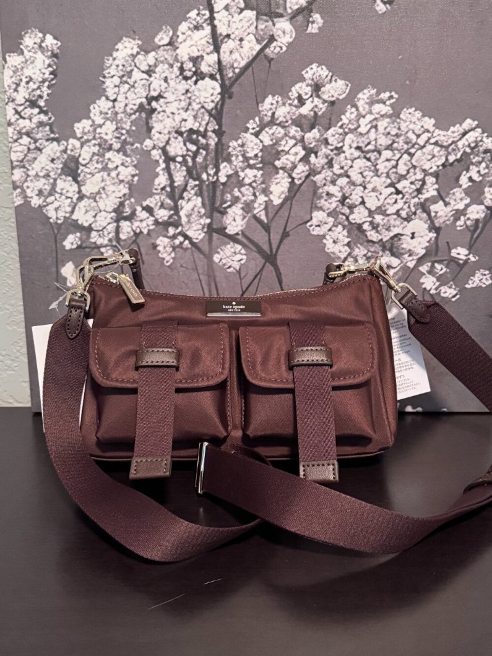 NWT Kate Spade Carter Cargo Nylon Messenger Crossbody Many Pockets in Hot Fudge